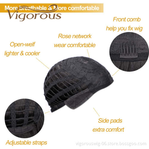 Vigorous Hot Selling Cheap Middle Long With Neat Bangs Mixed Brown Heat Resistant Fiber For Black Women Synthetic Hair Wigs